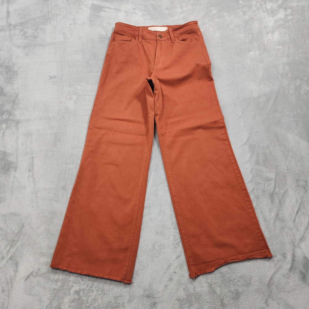 Indigo Six Jeans Womens 8 Rust Orange Mid Rise Slim Wide Leg Frayed Hem Stretch